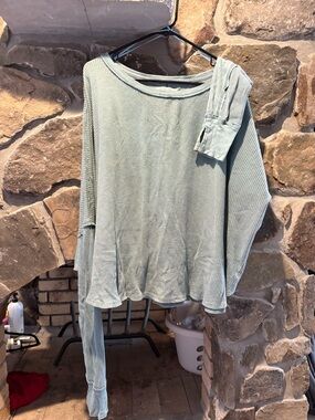 We The Free Sage Green Waffle Knit Long Sleeve Top